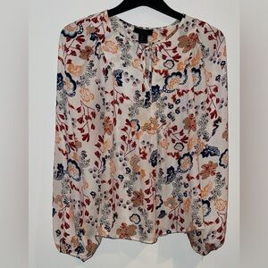 Rachael Ray Floral Blouse in Red, Blue, and Cream